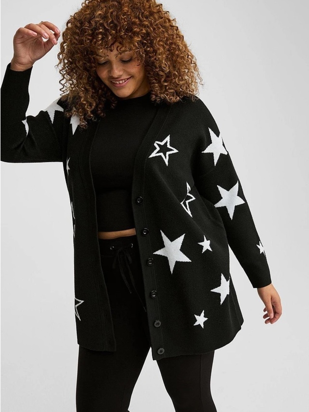 Torrid - Black Star Print Button-Front Women's Cardigan Sweater